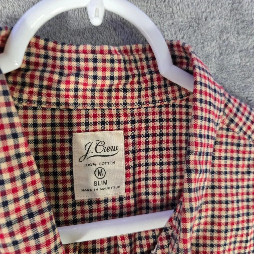 J. Crew Slim Fit Button Down Shirt‎ Red Checkered Long Sleeve Mens Medium